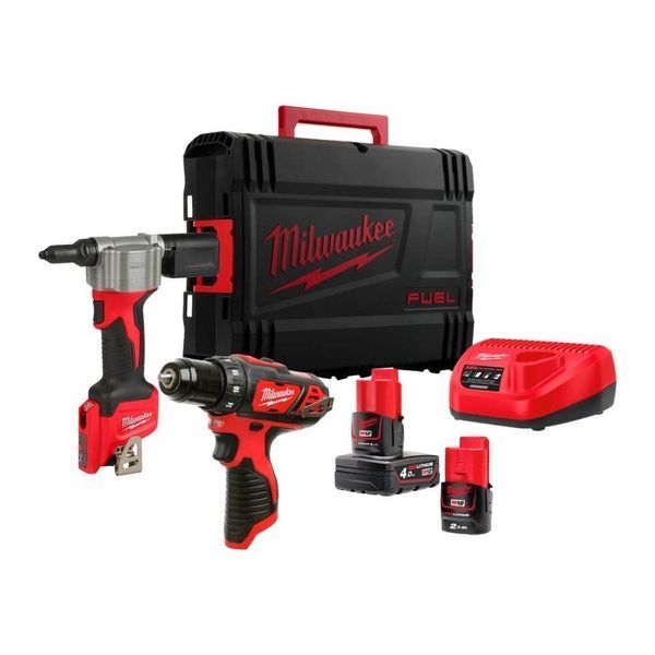 Набір акумуляторний MILWAUKEE M12 BPP2L-422X (шурупокрут/пістолет для нютів/2акум.12В 4Аг+2Аг/зарядк 4933481028 фото