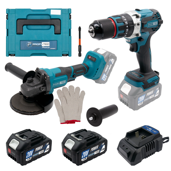 Набір акумуляторний PROFI-TEC Combo Set 2/2 (PGA202/DHP485BL/2акум.20В 4Аг/зарядний/кейс) 007006 фото