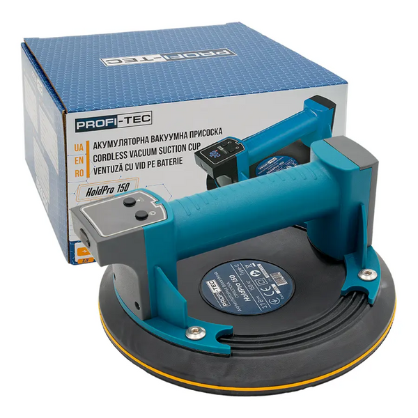 Присосок акумуляторний PROFI-TEC HoldPro 150 (3.7В/200мм/150кг/цифровий манометр/автопідкачка) 007062 фото