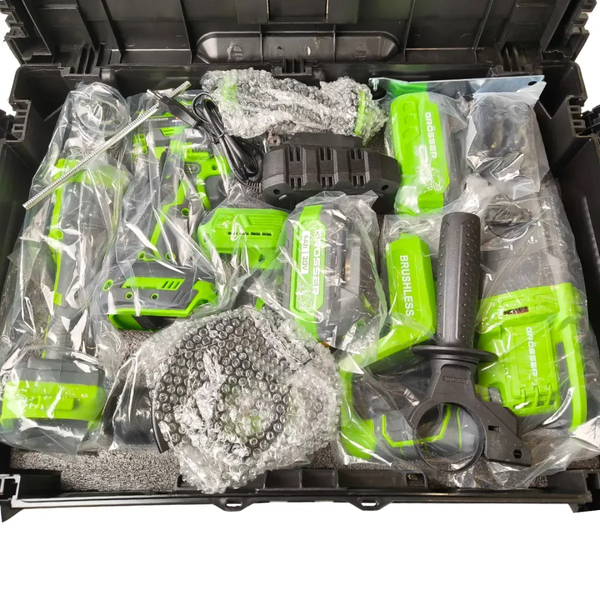 Набір акумуляторний GROSSER SET 482 (GCD 520T/GTW 520N/GAG 120KBS/GRH 260/2акум.20В 4+8Аг/зарядний/к G0367 фото