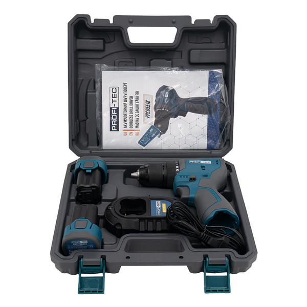 Шуруповерт акумуляторний PROFI-TEC PPCD5516 (2 акумулятори 16В 2Аг/зарядний/кейс) 007152 фото