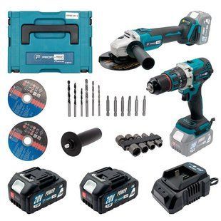 Набір акумуляторний PROFI-TEC Combo Set 2/3 MAX (DGA20BL/DHP485BL/2акум.20В 4Аг/зарядний/кейс) W00012961 фото