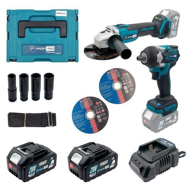 Набор аккумуляторный PROFI-TEC Combo Set 2/1 MAX (DGA20BL/DTW500BL/2аккум.20В 5Ач/зарядный/кейс) W00012964 фото