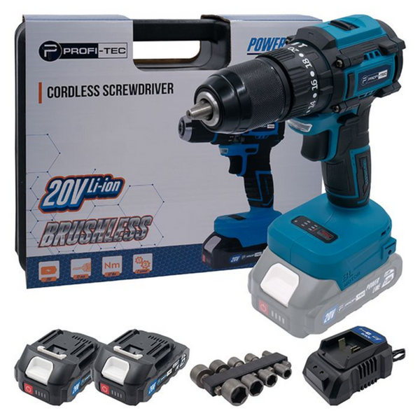 Шурупокрут акумуляторний PROFI-TEC PCD5220BL (2акум.20В 2Аг/зарядний/кейс) 006294 фото