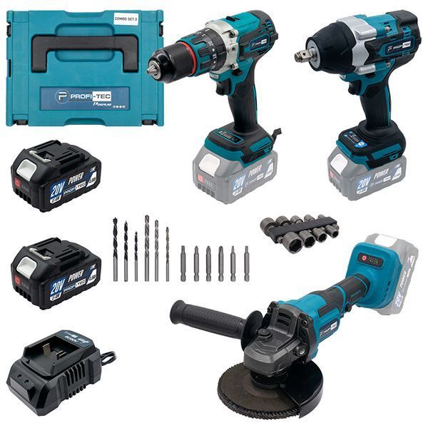 Набір акумуляторний PROFI-TEC Combo Set 3/4 (DHP485/DTW800BL/PGA202BL/2акум.20В 4Аг/зарядний/кейс) 006301 фото