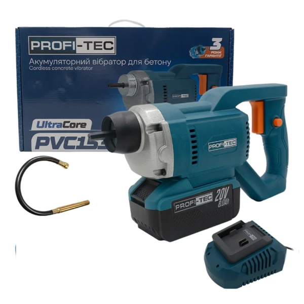 Вібратор глибинний акумуляторний PROFI-TEC PCV1535 008108 (1акум.20В 8Аг/зарядний/булава 1.5м) 008108 фото
