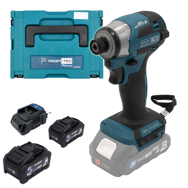 Шурупокрут акумуляторний імпульсний PROFI-TEC PID1820BL 007047 (2акум.20В 4Аг PT2040EP/зарядний/кейс 007047 фото