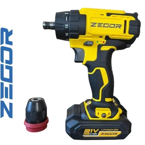 Шурупокрут ZEGOR CDP-21Q (2акум.21В 2Аг/зарядний/кейс/з'ємний патрон) CDP-21Q фото
