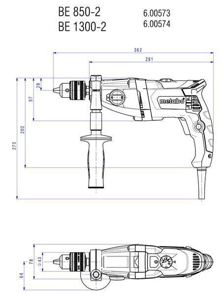Дрель двухскоростная METABO BE 850-2 (850Вт) 600573810 фото