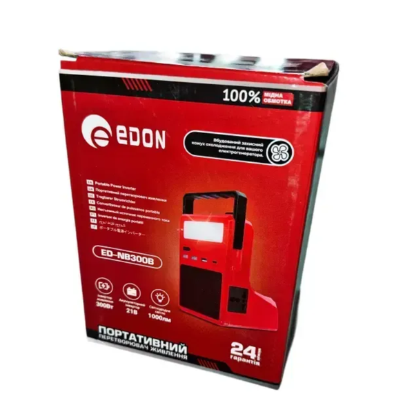 Інвертор напруги акумуляторний EDON ED-NB300B (21В/каркас/300Вт/на 1 акумулятор/ліхтар) ED-NB300B фото