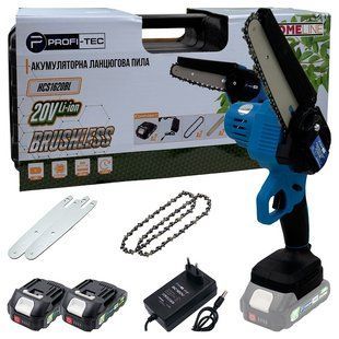 Пила ланцюгова акумуляторна PROFI-TEC HCS1620BL 006305 (2акум.20В 2Аг/зарядний/кейс/15см/2 ланцюги/2 006305 фото