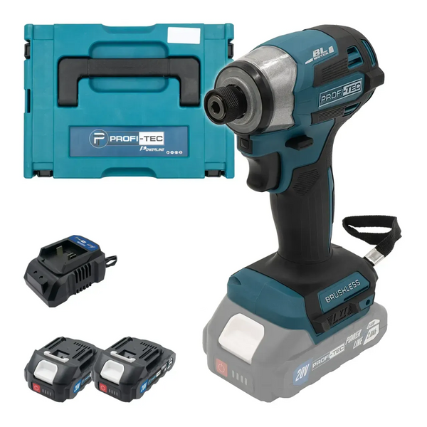 Шуруповерт аккумуляторный импульсный PROFI-TEC PID1820BL 007224 (2 аккум. 20В 2Ач / зарядное устройство / кейс / 180Нм) 007224 фото