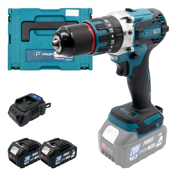 Шуруповерт PROFI-TEC DHP485BL (2 аккумулятора 20 В 4 Ач/зарядное устройство/кейс) 006269 фото
