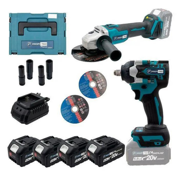 Набір акумуляторний PROFI-TEC Combo set2 EXSTRA(DGA36V/DTW500BL/4акум.18В 5Аг/зарядка/кейс) Combo set2 EXTRA фото