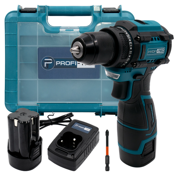 Шуруповерт аккумуляторный PROFI-TEC PCD35168BL (2 аккумулятора 16,8 В 2 Ач/зарядное устройство/кейс) 006293 фото