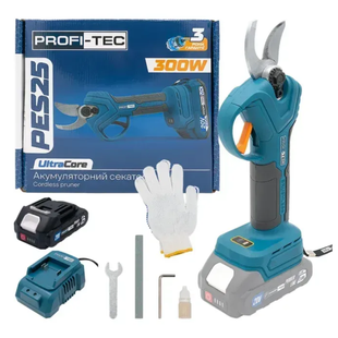 Аккумуляторный секатор PROFI-TEC PES25 007644 (1 аккумулятор 20 В, 2 Ач / зарядное устройство) 007644 фото