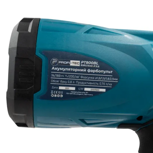 Краскопульт аккумуляторный PROFI-TEC PT800BL (2ак18В 5А+зарядное) картон PT800BL фото