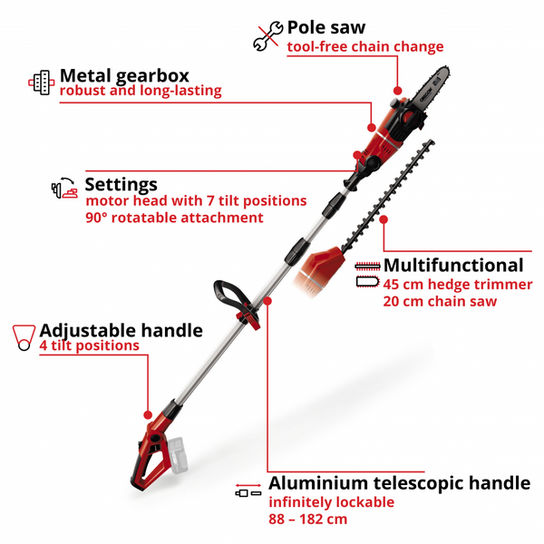 Высоторез аккумуляторный EINHELL GE-HC 18Li T-Solo+кусторез 3410800 фото