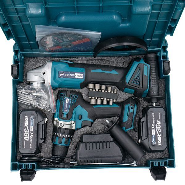 Набір акумуляторний PROFI-TEC Combo set2/1 (DHP485Bl/DGA36Vi/2акум.18В 5Аг/зарядка/кейс) Combo set2/1 фото