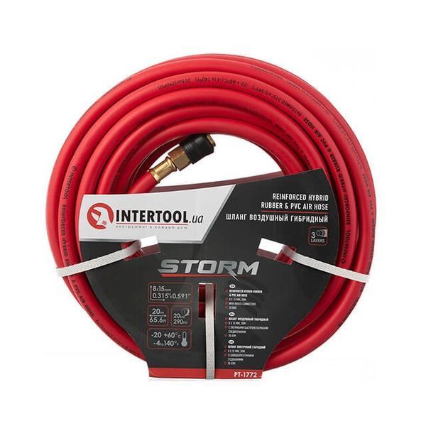 Шланг пневматичний гумовий 20м INTERTOOL PT-1772 (8*15мм/червоний) PT-1772 фото