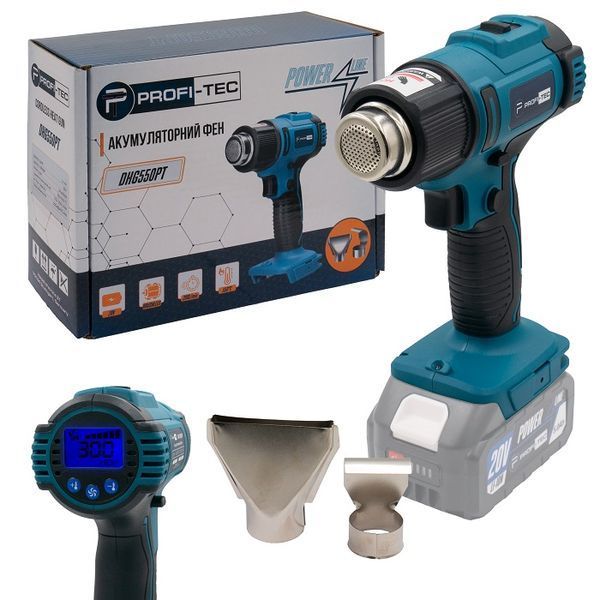 Фен аккумуляторный PROFI-TEC DHG550PT_1 (20В/каркас/электронная регуляция) 006118 фото