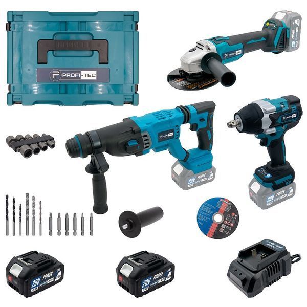 Набор аккумуляторный PROFI-TEC Combo Set 3/5 (DTW800/PBH201/DGA20BL/2аккум.20В 4Ач/зарядный/кейс) 005934 фото