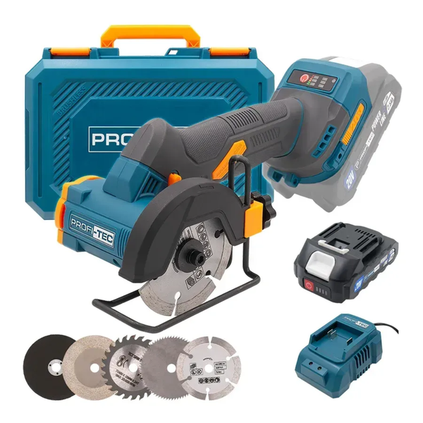 Шлифмашина угловая аккумуляторная PROFI-TEC PWS390 007952 (1 аккум. 20 В 2 Ач/зарядное устройство/кейс/76 мм) 007952 фото